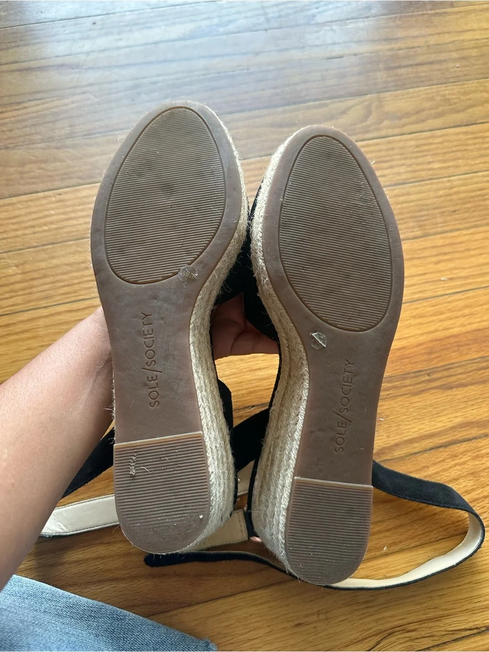 Sole Society Black Suede Espadrille Wedge Sandals Jute Heel Size 8.5M